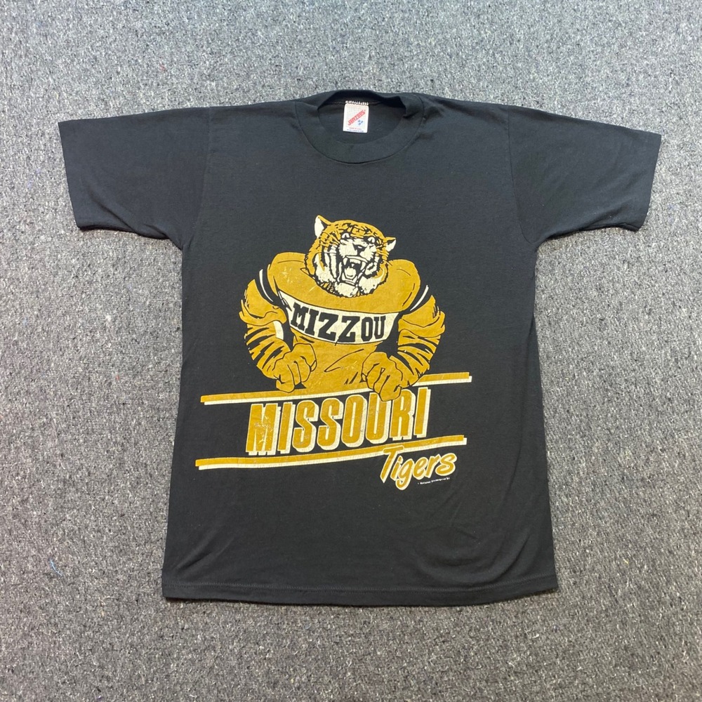 Jerzees Missouri Tigers Sz M Mens Black Retro 90s Distressed Mizzou TShirt 1990